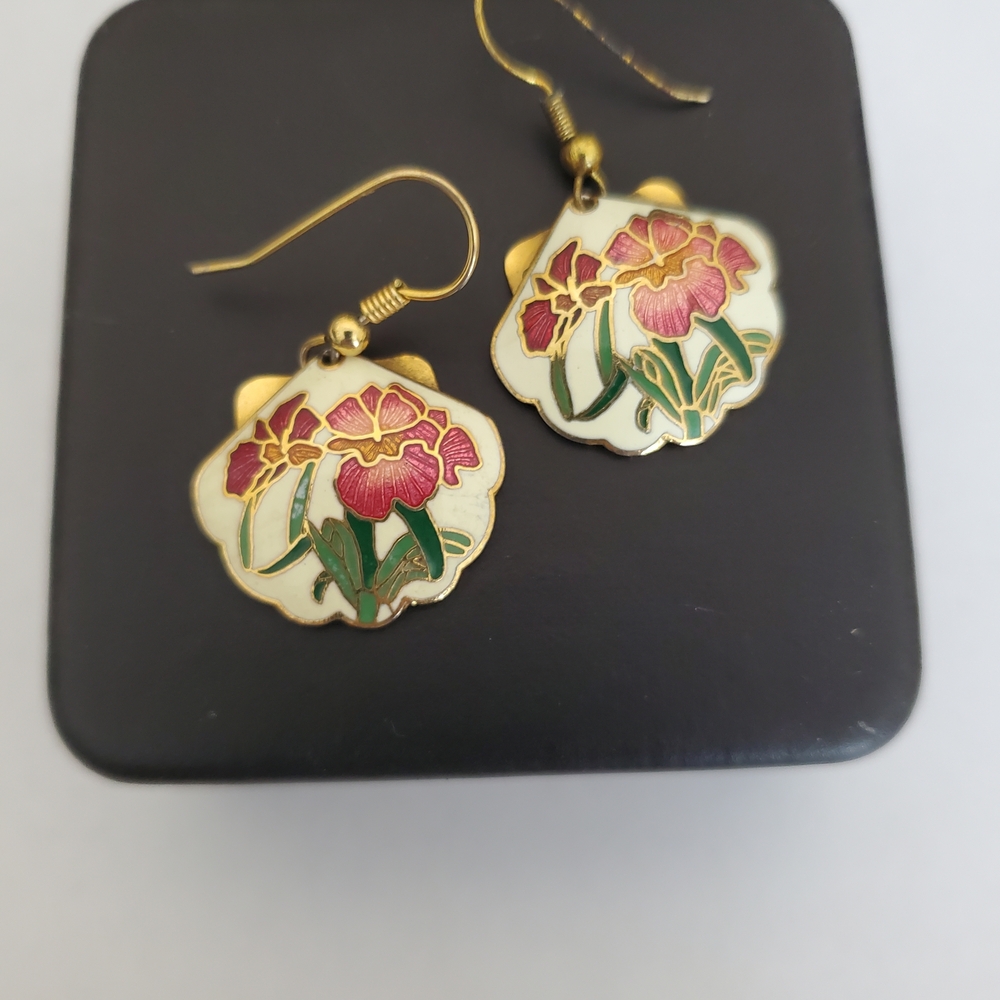 Two Pair Cloisonne Multicolor Earrings - Picture 4 of 5